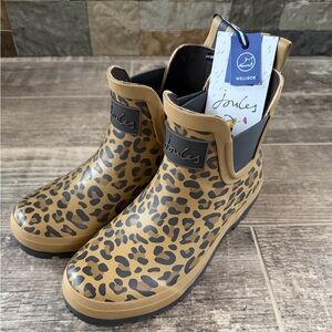 Joules Wellibob Leopard Print Chelsea Rain Boots - Tan & Black Size 5 NWT